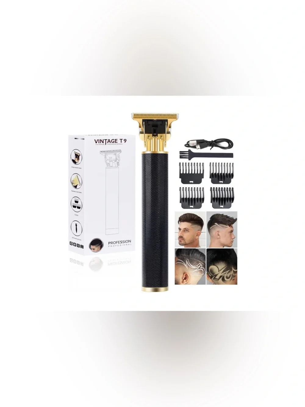 Vintage Gold and Black Cordless Hair Trimmer with Detail Blades